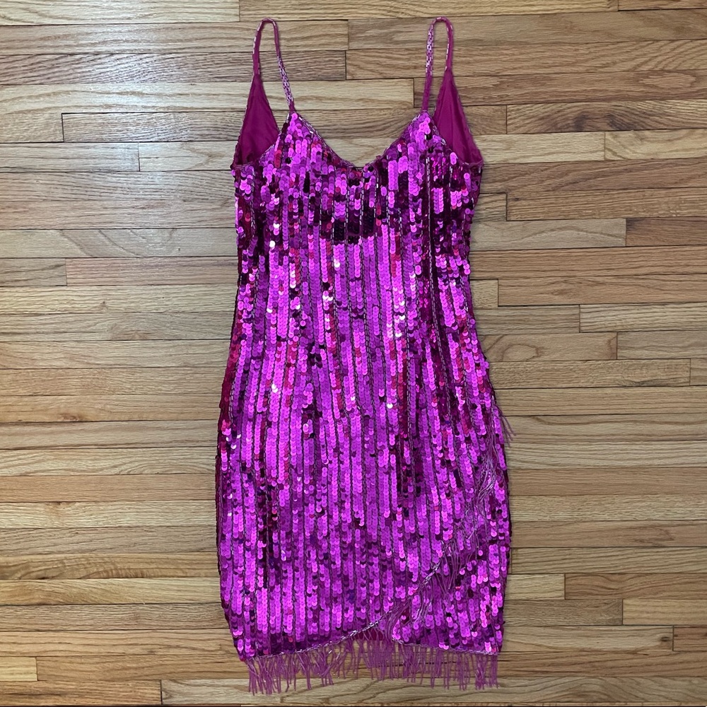1990s Hot Pink Beaded Mini Dress